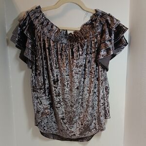 Umgee Metallic Ruffle Sleeve Blouse